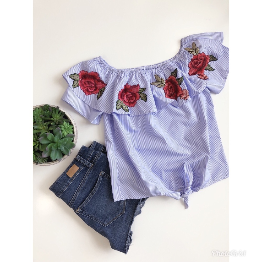 Embroidered Off-The-Shoulder Top - Picture 2 of 5